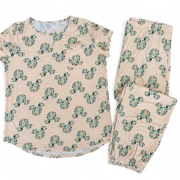 Other - Disney Mickey Mouse XXL Pajama Set Pink Leaf Print 2-Piece